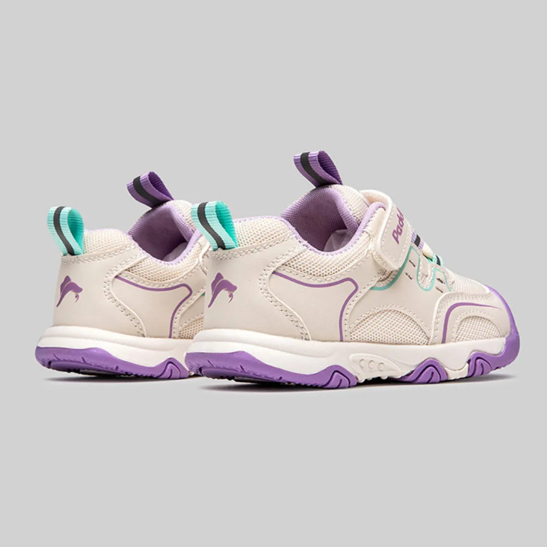 Rückansicht lila Kinder Sneaker – mit Zuglasche