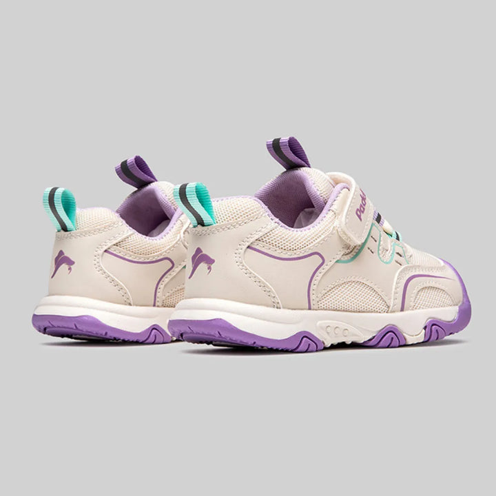 Rückansicht lila Kinder Sneaker – mit Zuglasche