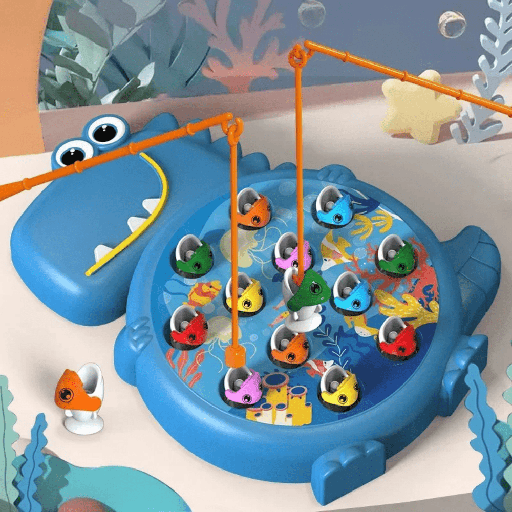 DinoAngel-Abenteuer Komplettset: Spielbrett, 2 Magnetruten und 12 Dino-Fische