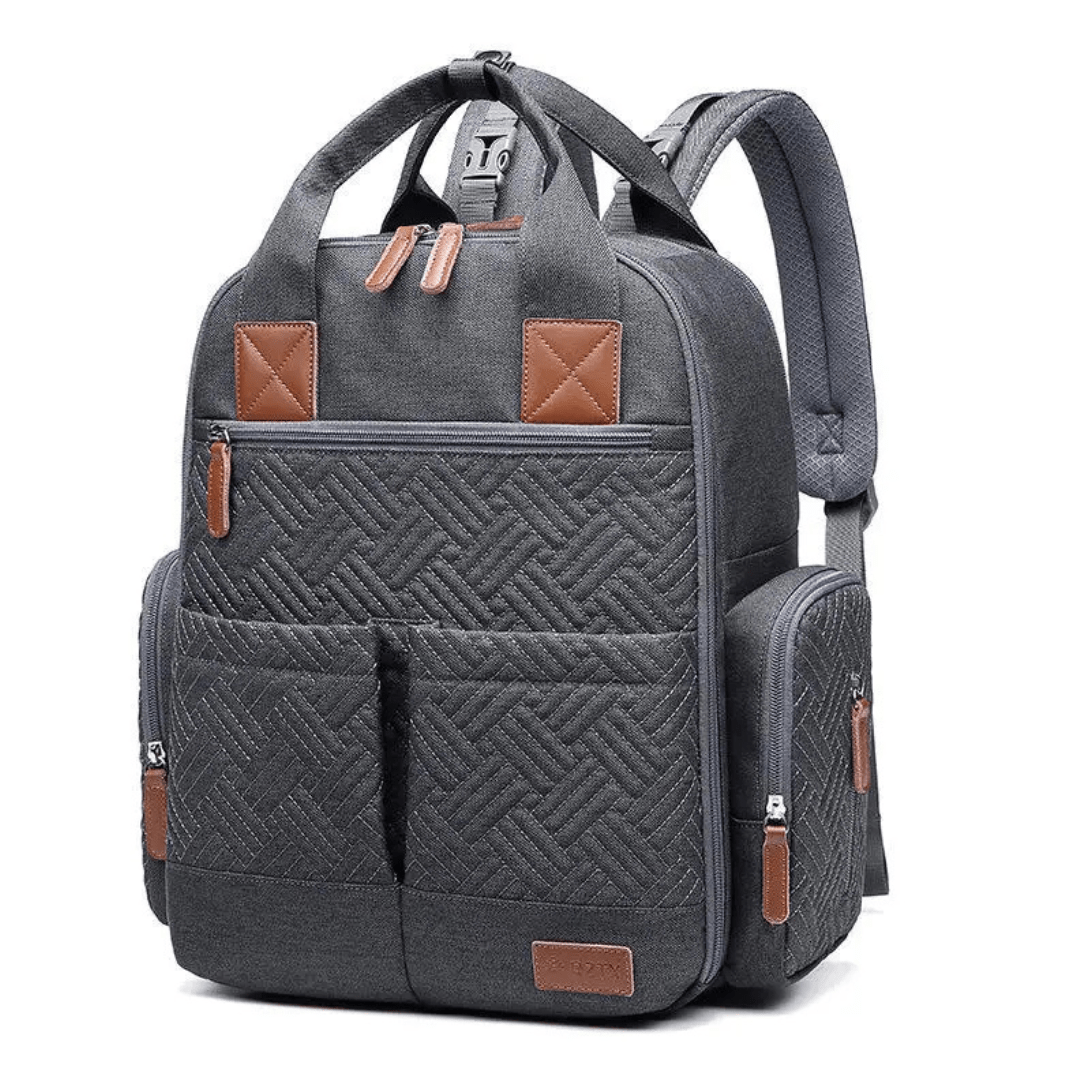 grauer wickelrucksack mit steppmuster vorderansicht