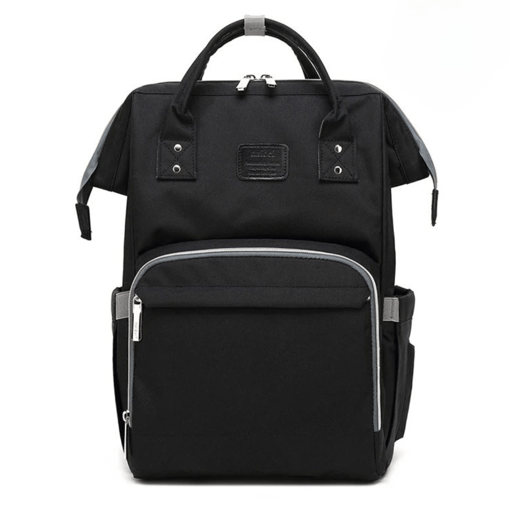 schwarzer wickelrucksack mit kontrastfach
