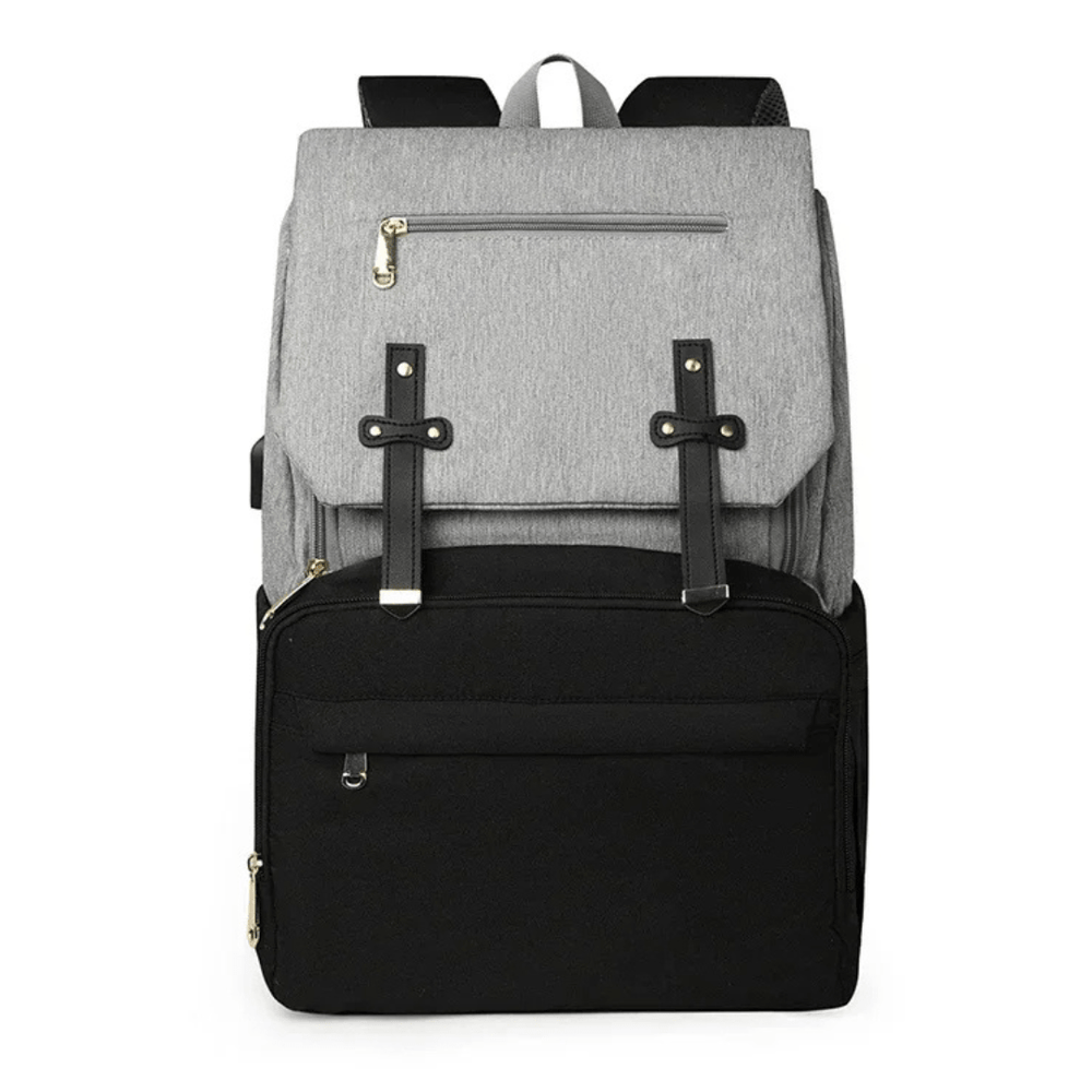 Robby Wickelrucksack Grau-Schwarz – gerade Frontansicht, 30 L